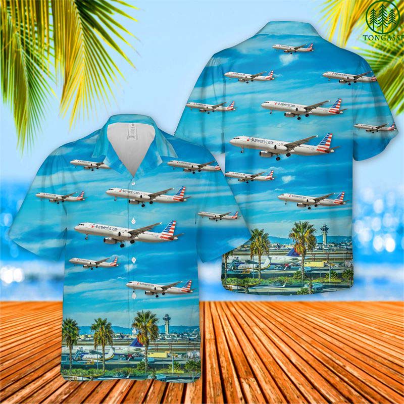 American Airlines Airbus A321 At Los Angeles International Airport Hawaiian Shirt