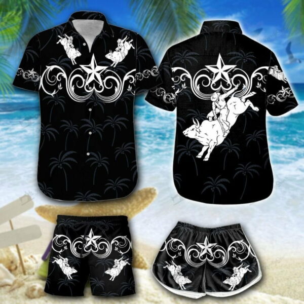 Bull Riding Black Star Western And Men Hawaiian Shirt