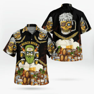 Busch Beer Barley Old Man Face Skull Hawaiian Shirt