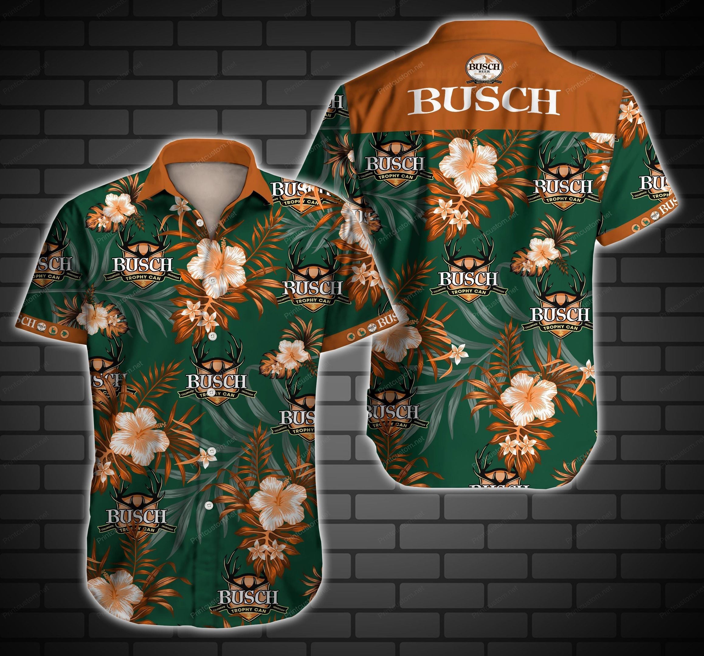 Busch Beer Trophy Can Floral Hawaiian Shirt