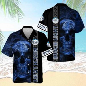 Busch Light Smoky Blue Skull Hawaiian Shirt