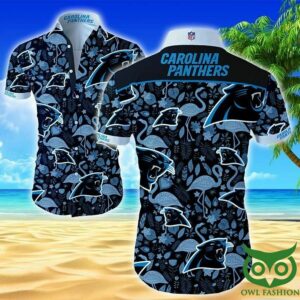 Carolina Panthers Blue Black With Flamingo Hawaiian Shirt