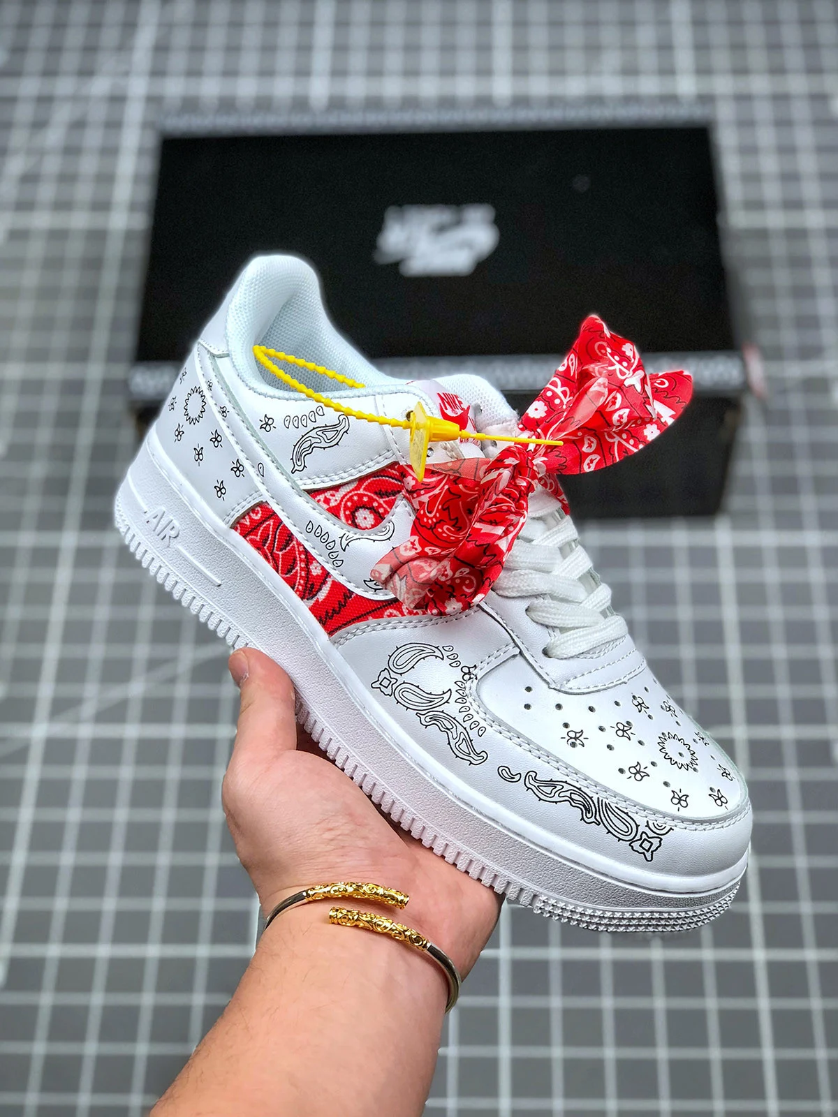 Custom x Nike Air Force 1 Low White Red Black For Sale