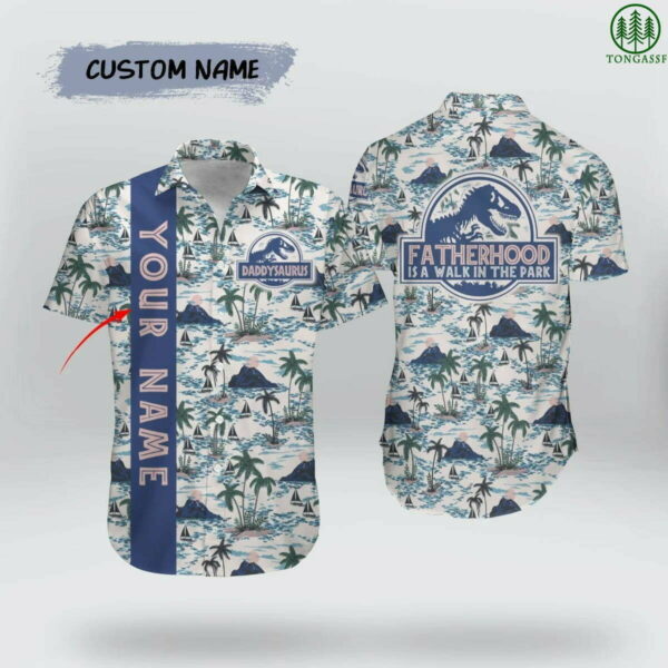 Custom Name Daddysaurus Island Fatherhood Hawaiian Shirt