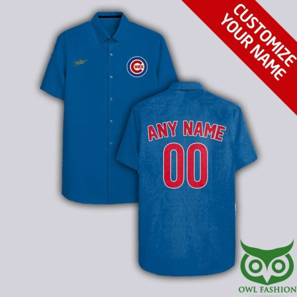 Customized Chicago Cubs Blue With Yellow Brand Name Hawaiian Shirt