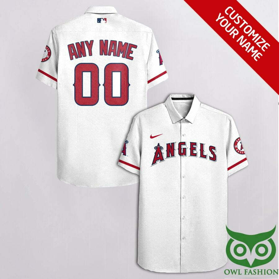 Customized Los Angeles Angels White With Red On S Hawaiian Shirt