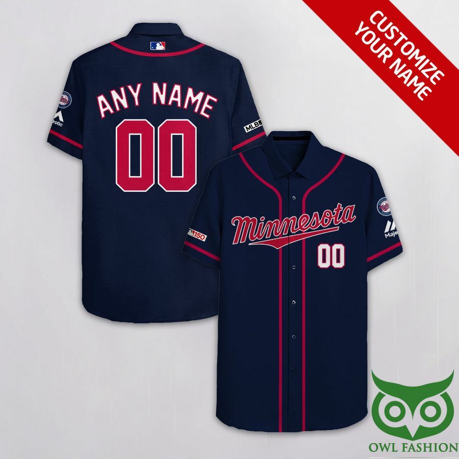 Customized Minnesota Twins Ink Blue With White And Red Team Name Hawaiian Shirt