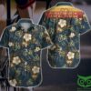 Cycling Vintage Golden Floral Indigo Blue Hawaiian Shirt