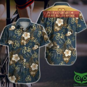 Cycling Vintage Golden Floral Indigo Blue Hawaiian Shirt