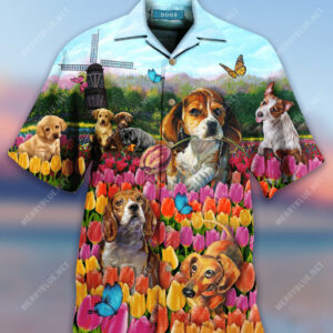 Dogs Love Romantic Tulip Garden Hawaiian Shirt