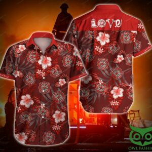 Firefighter Redd Love Red Floral Hawaiian Shirt