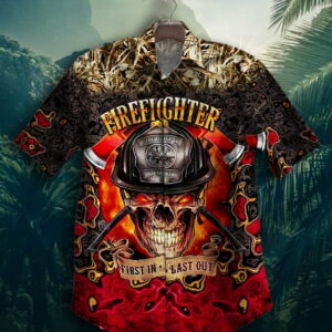 Firefighter Skull First In Last Out Hawaiian Shirt