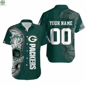 Green Bay Packers Nlf Fan Sugar Skull Personalized Hawaiian Shirt