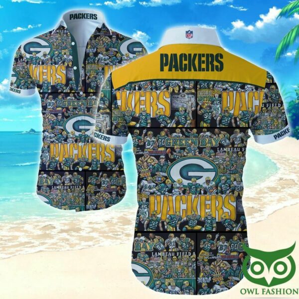 Green Bay Packers Team Players Turquoise Hawaiian Shirt