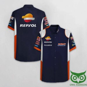 Honda Hrc'S Pull N Bear Dark Blue And Orange Hawaiian Shirt