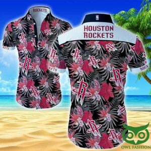 Houston Rockets Black And Pink Floral Hawaiian Shirt
