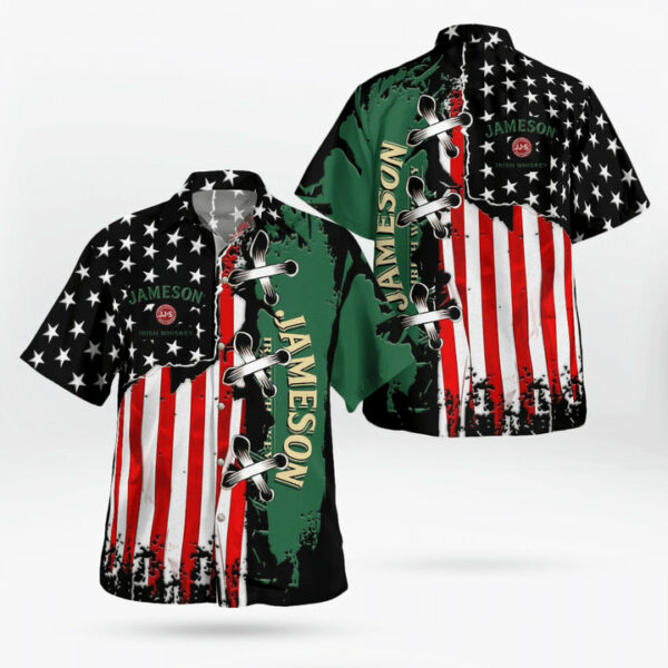 Jameson Irish Whiskey American Flag Color Hawaiian Shirt