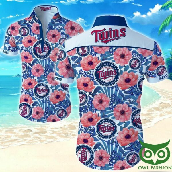 Minnesota Twins Blue And Pink Floral Hawaiian Shirt