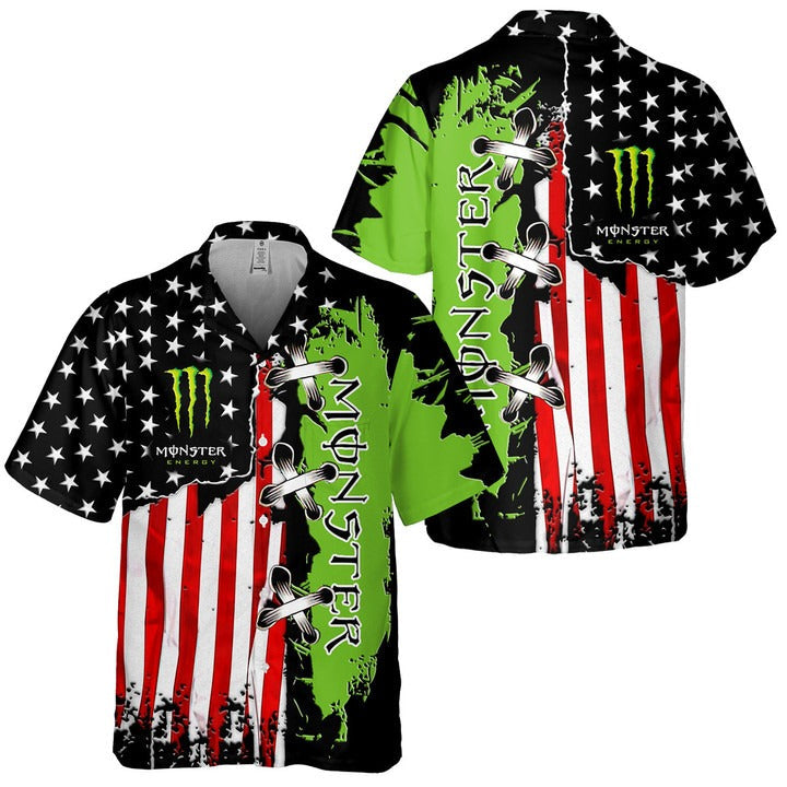 Monster Energy Usa Flag Hawaiian Shirt