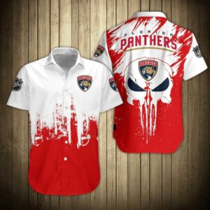 Nhl Florida Panthers Skull Button Up S Hawaiian Shirt