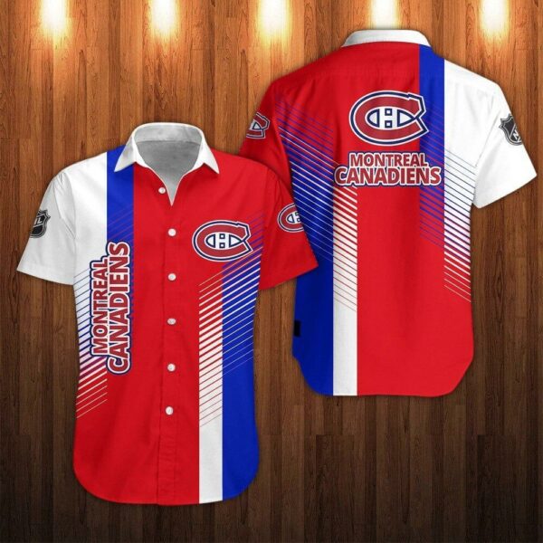 Nhl Montreal Canadiens Striped Hawaiian Shirt