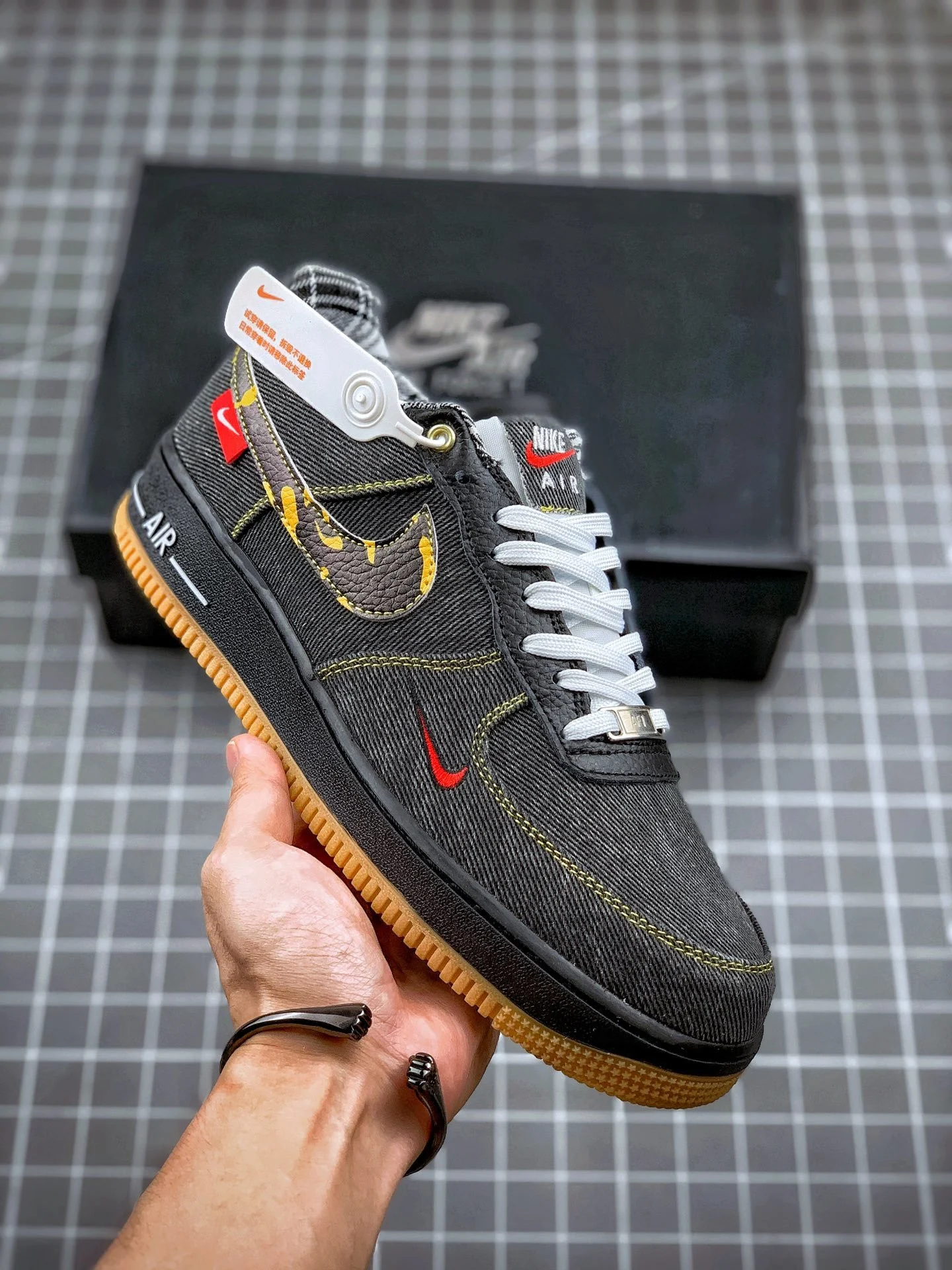 Nike Air Force 1 Camo Denim Black Multi-Color-White For Sale