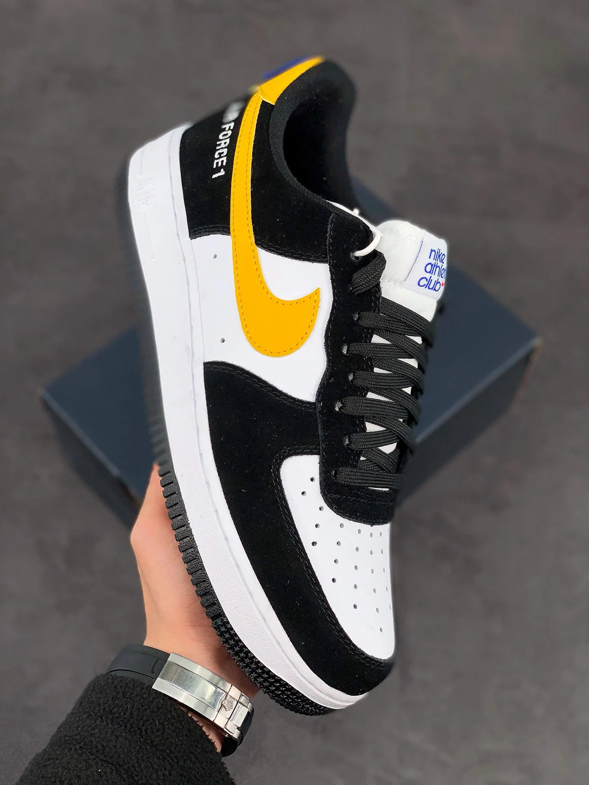 Nike Air Force 1 Low Athletic Club Black White-University Gold For Sale