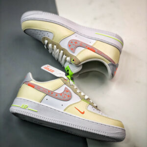 Nike Air Force 1 Low Just Stitch It White Tan Neon FB1852-111 For Sale