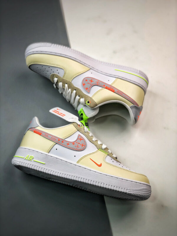 Nike Air Force 1 Low Just Stitch It White Tan Neon FB1852-111 For Sale