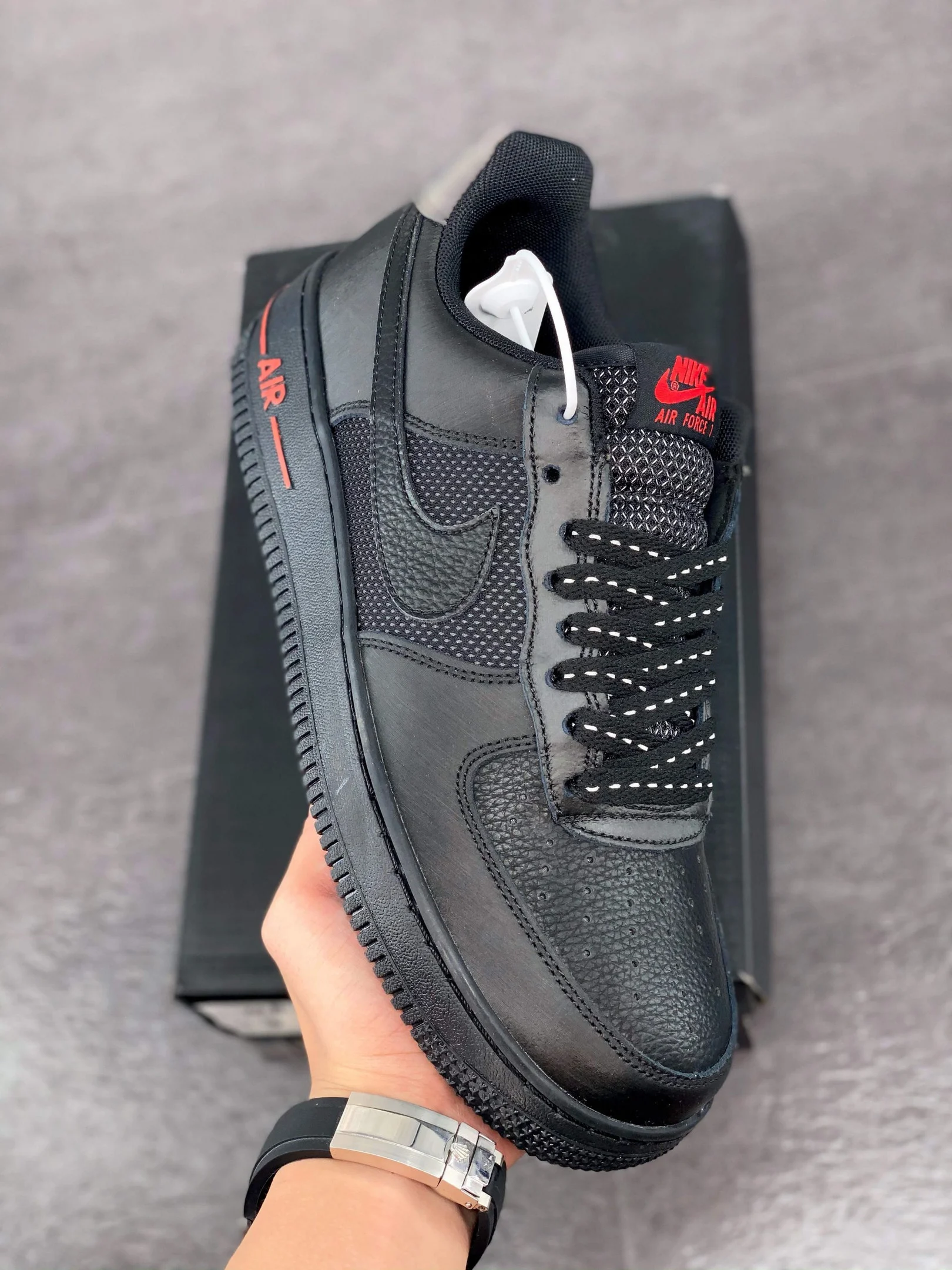 Nike Air Force 1 Low Black Red with Reflective Accents