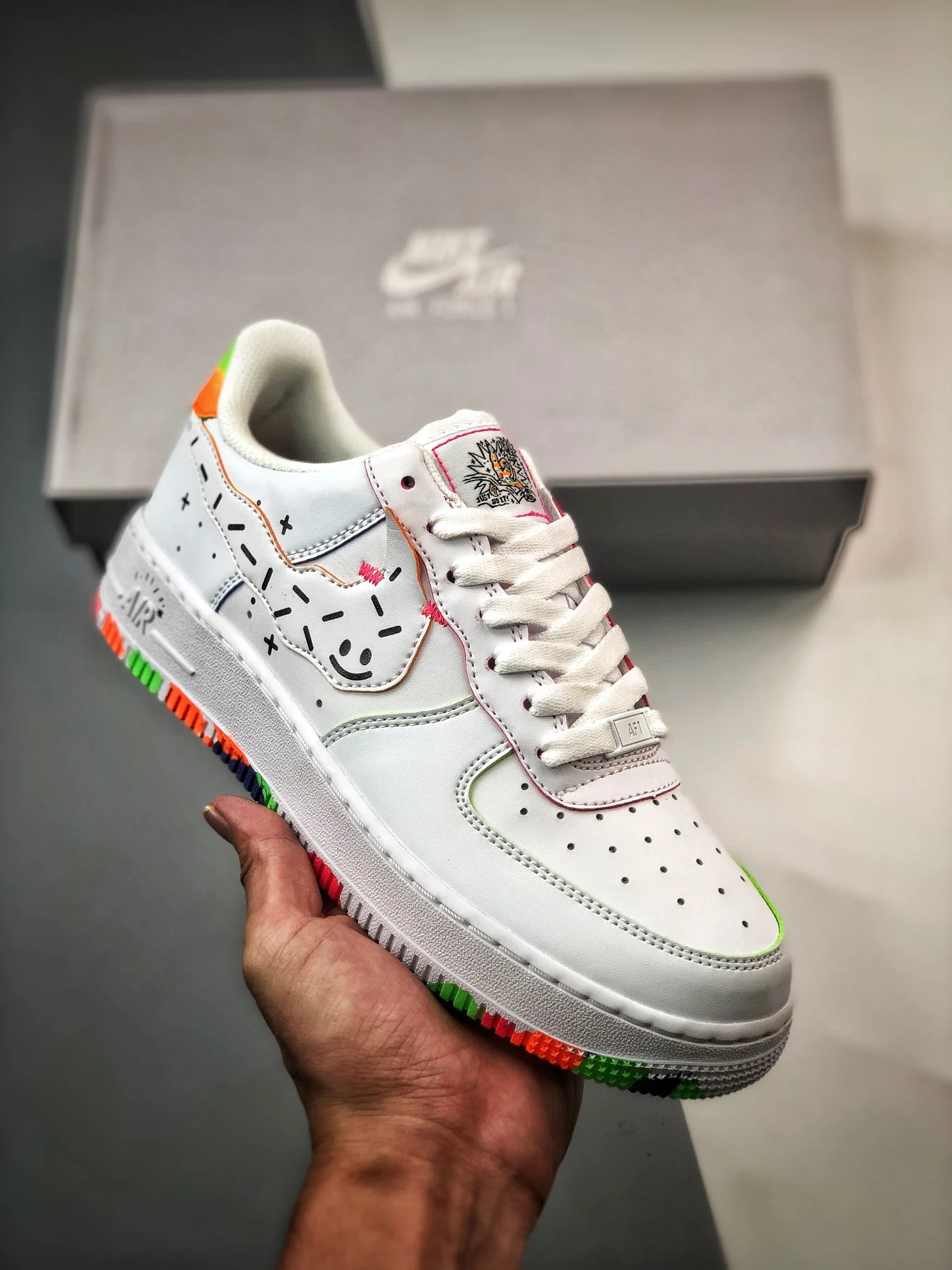 Nike Air Force 1 Low Doodles White Orange-Green DV1366-111 For Sale