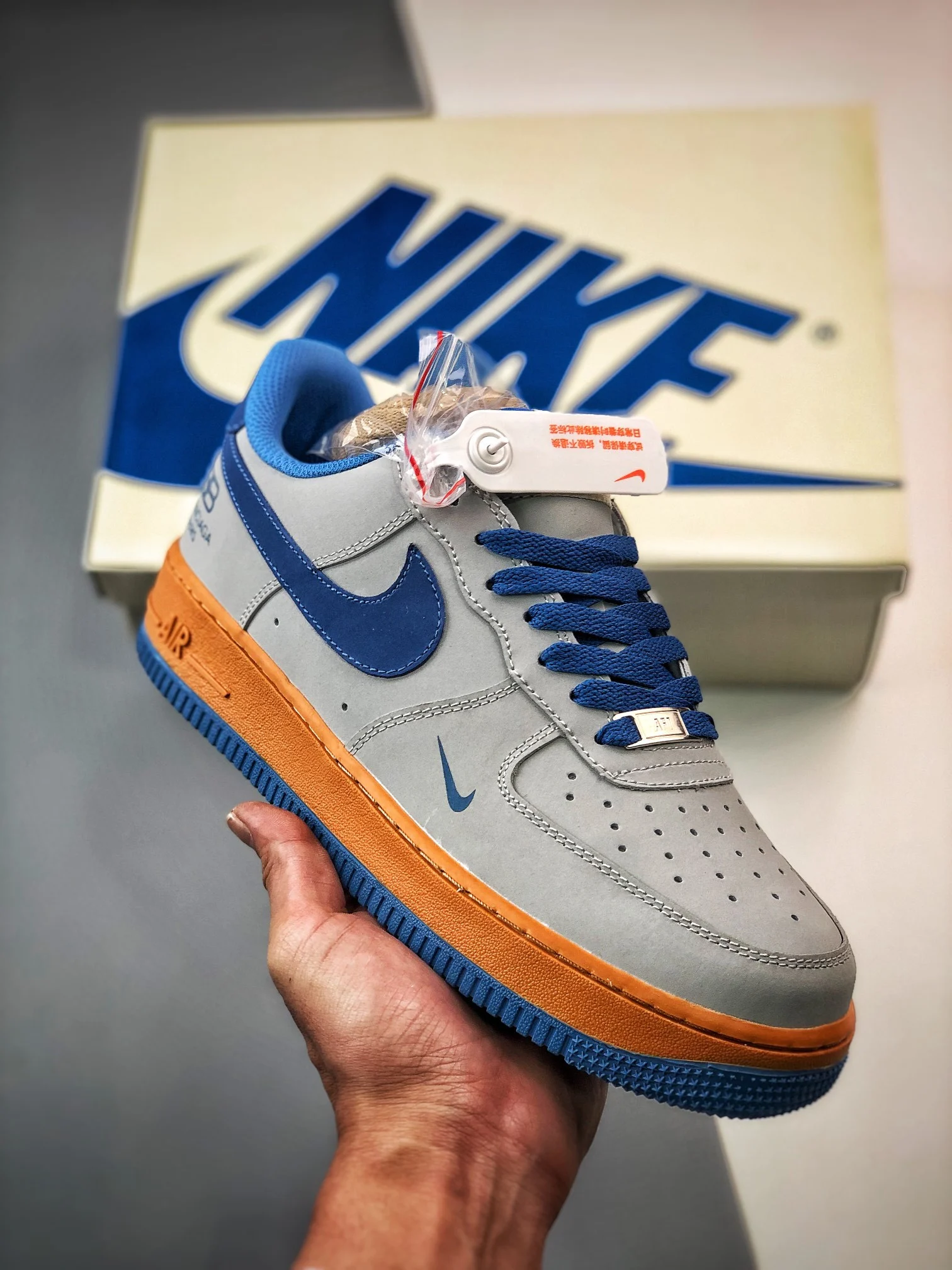 Nike Air Force 1 Low Grey Blue Orange For Sale