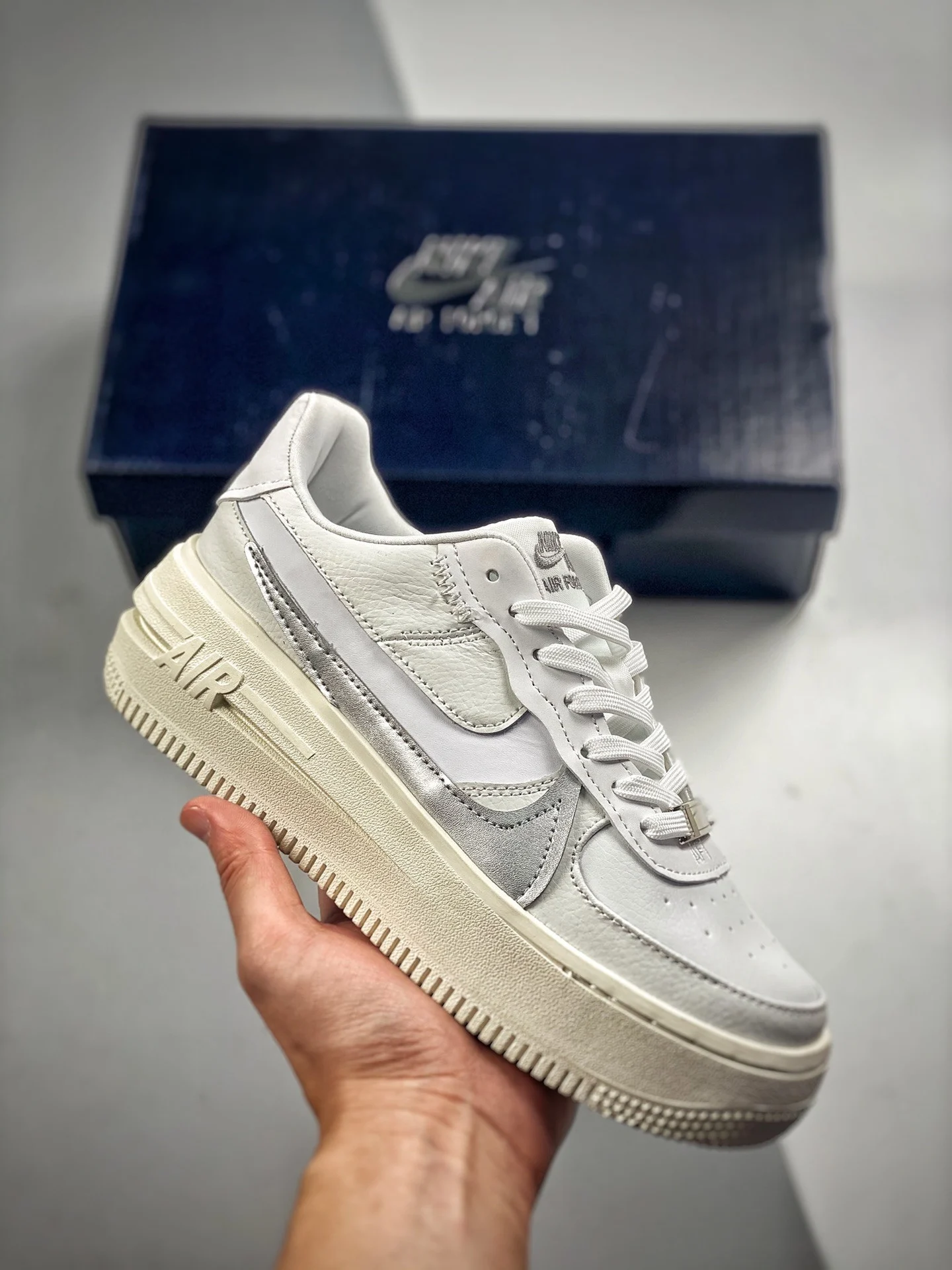 Nike Air Force 1 PLT.AF.ORM White Wolf Grey Metallic Silver For Sale