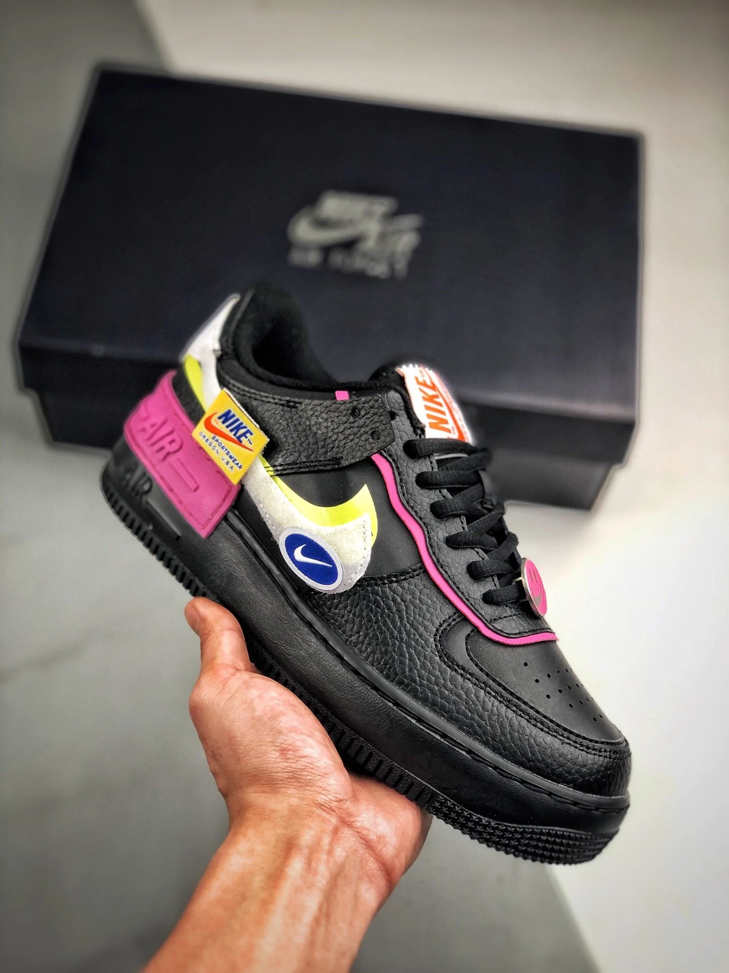 Nike Air Force 1 Shadow Black Limelight-Cosmic Fuchsia-White Purple