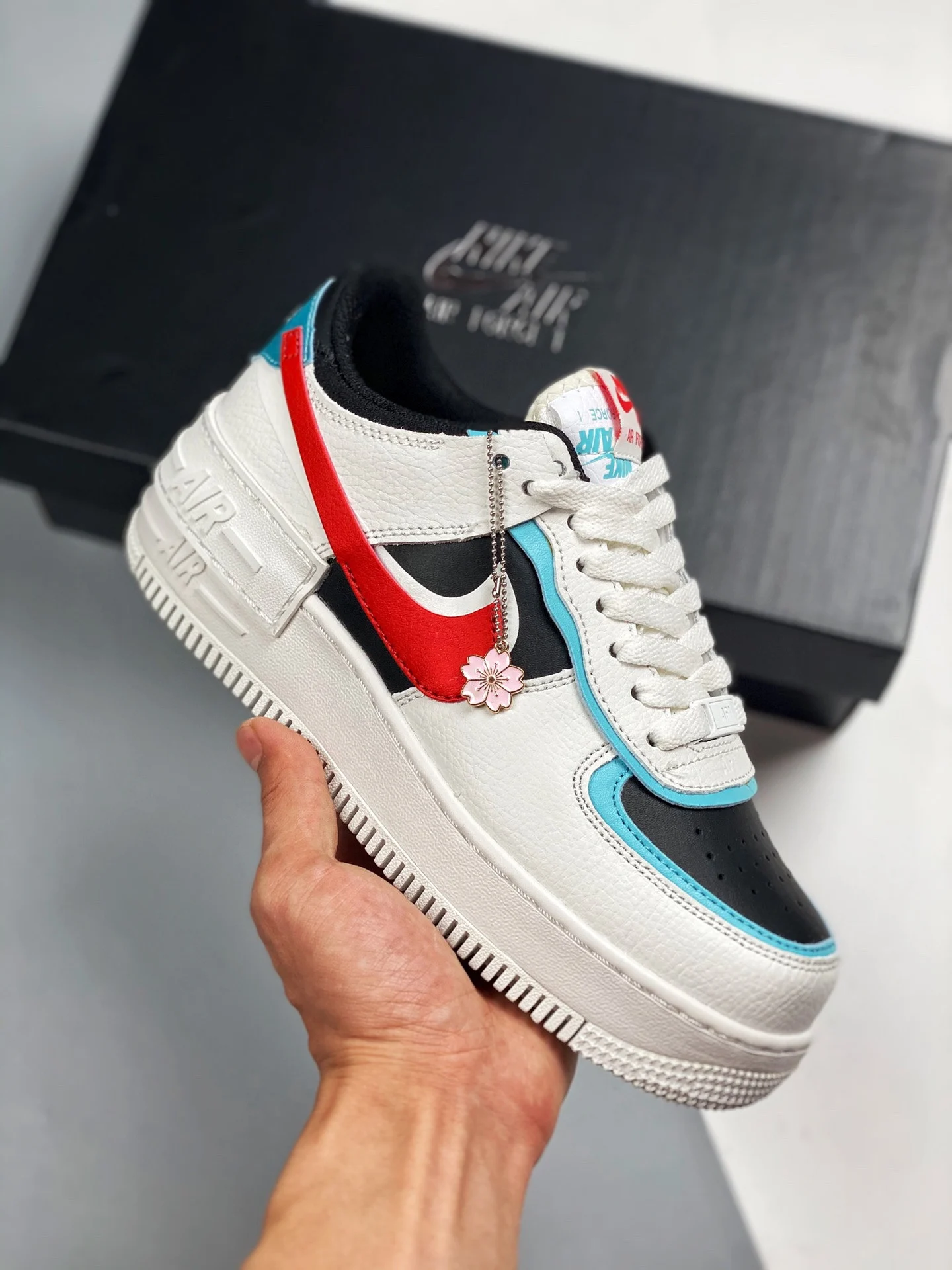 Nike Air Force 1 Shadow White Bleached Aqua-Black-Chile Red For Sale