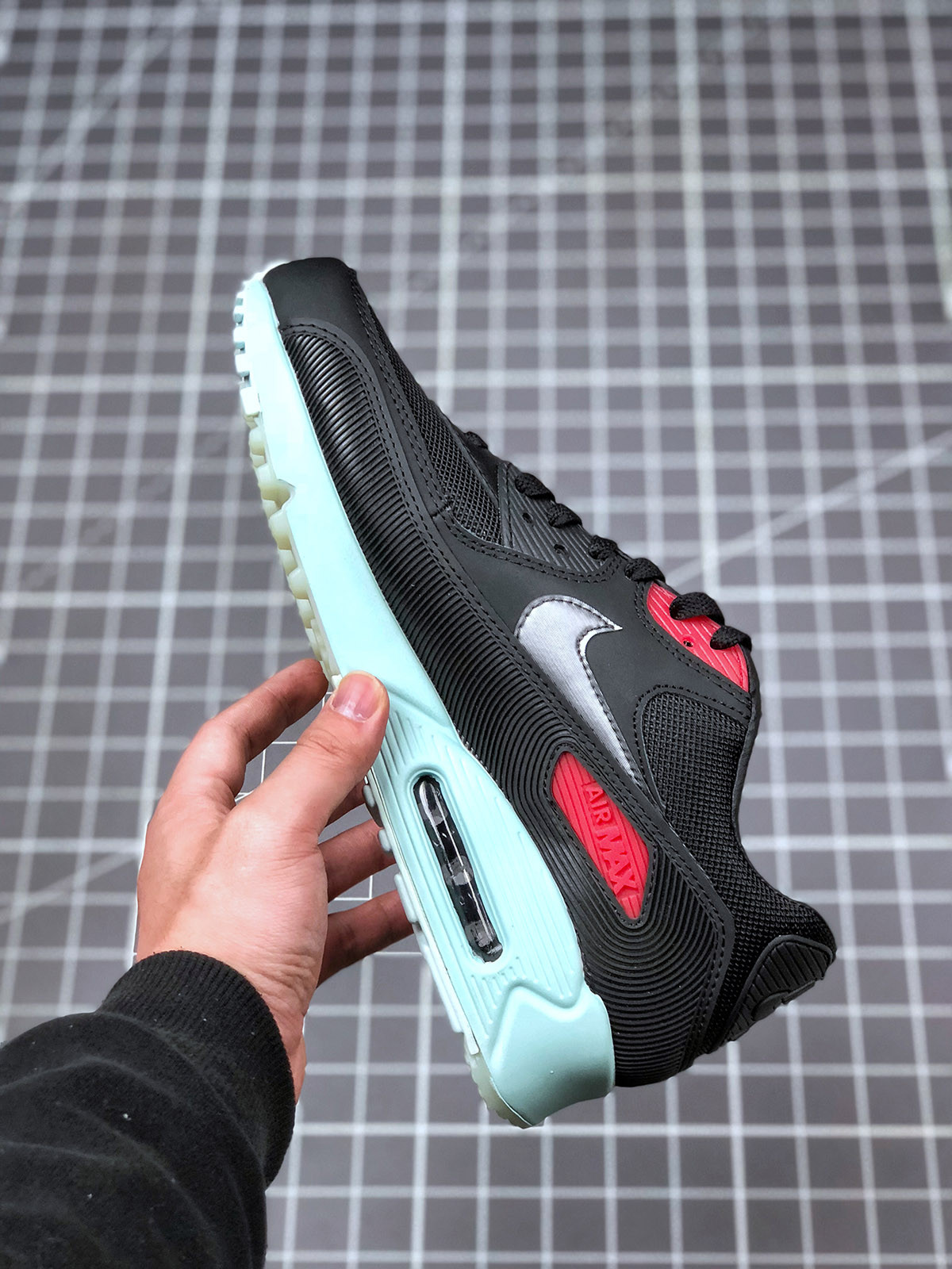 Nike Air Max 90 Premium Vinyl Black Cool Grey-Teal Tint-University Red For Sale