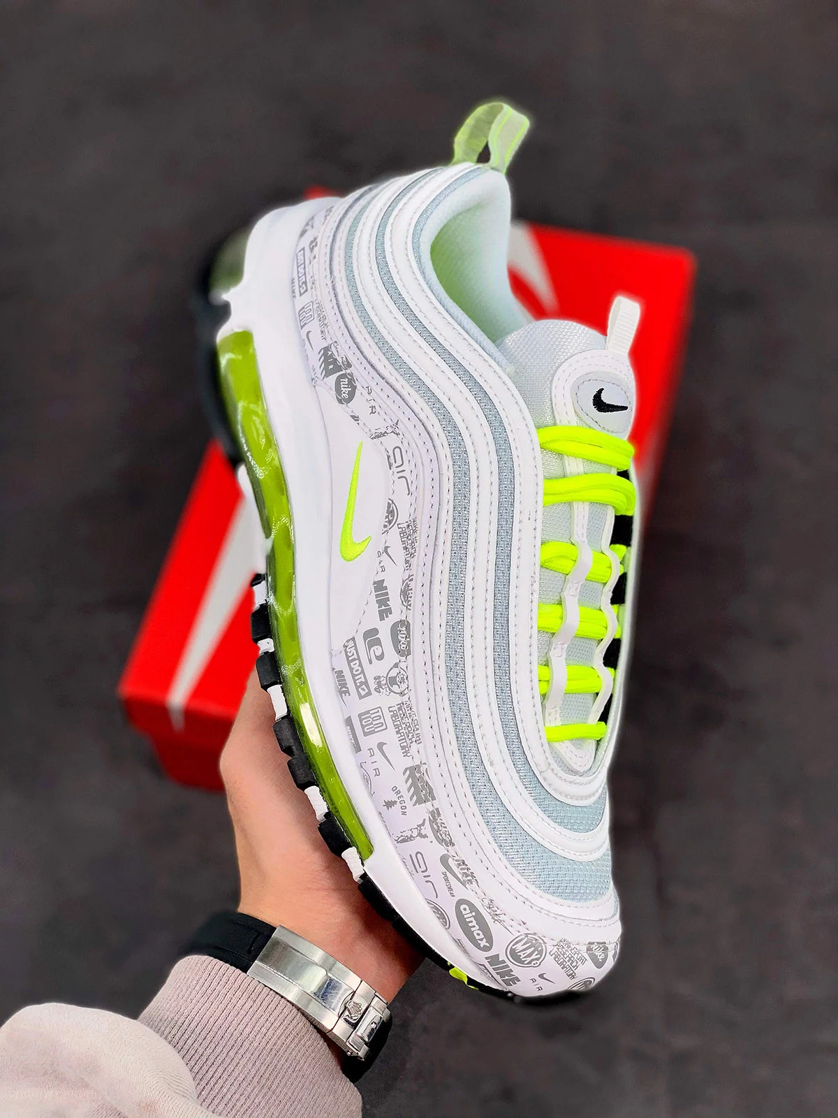 Nike Air Max 97 Reflective Logo White Black-Pure Platinum-Volt For Sale