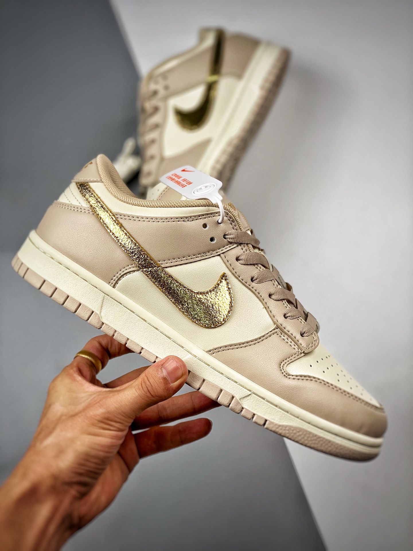 Nike Dunk Low Gold Swoosh White Tan-Gold DX5930-001 For Sale