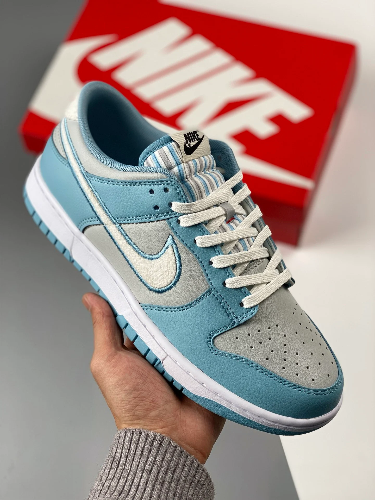 Nike Dunk Low Retro Fleece Swoosh Worn Blue FB1871-011 For Sale