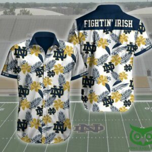 Notre Dame Fighting Irish Yellow And Dark Blue Hawaiian Shirt