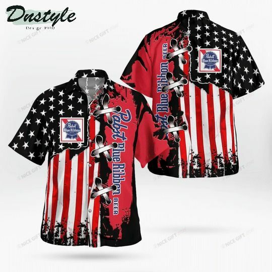 Pabst Blue Ribbon Red American Flag Hawaiian Shirt