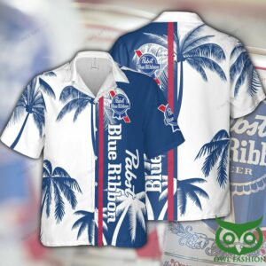 Pabst Blue Ribbon White And Dark Blue Coconut Hawaiian Shirt