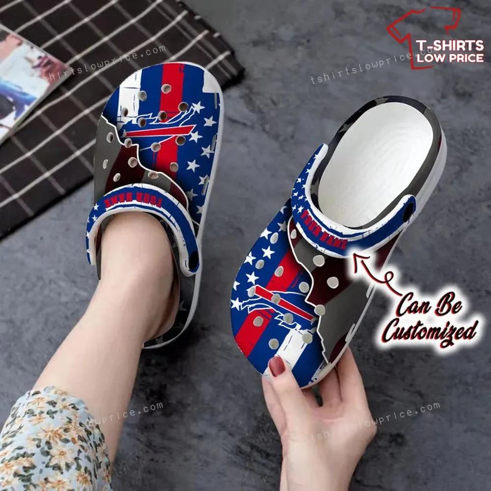 Buffalo Bills Team American Flag Line Crocs Shoes EW