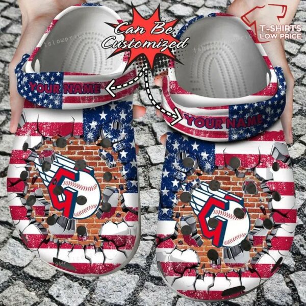 Clevelguardians American Flag Breaking Wall Crocs Shoes MF