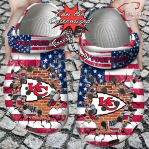 Kansas City Chiefs American Flag Breaking Wall Crocs Shoes TS