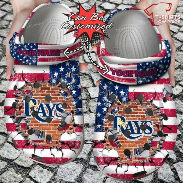 Tampa Bay Rays American Flag Breaking Wall Crocs Shoes OF
