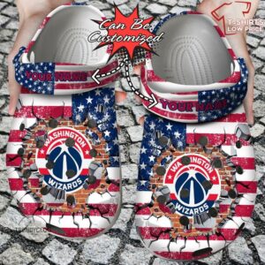 Washington Wizards American Flag Breaking Wall Crocs Shoes FM