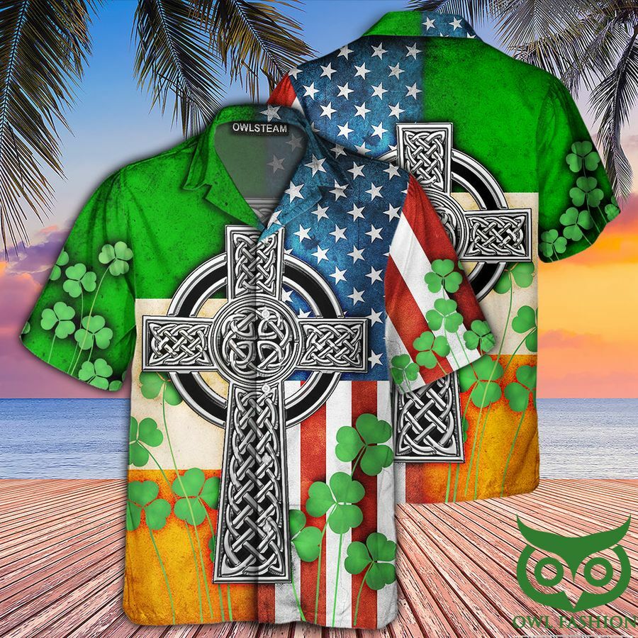 Saint Patrick American Flag Celtic Cross Irish Saint Patrick'S Day All Over Hawaiian Shirt