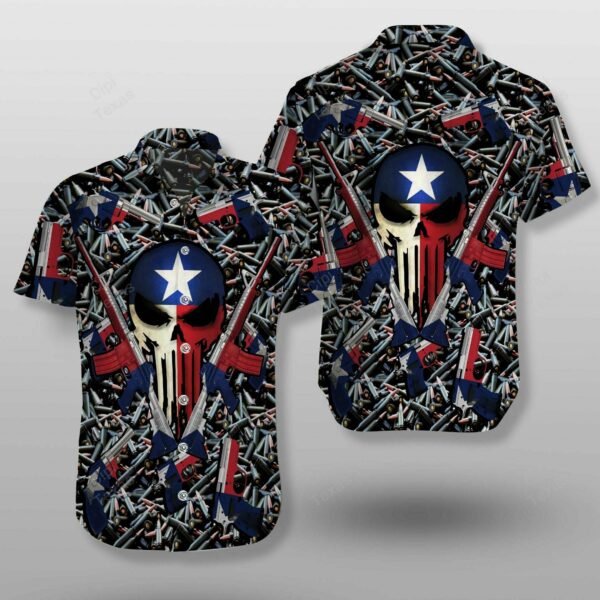 Skull Texas Flag Guns And Bullets Hawaiian Shirt