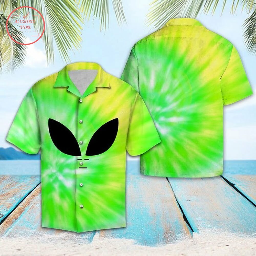 Space Aliens Button Up Hawaiian Shirt